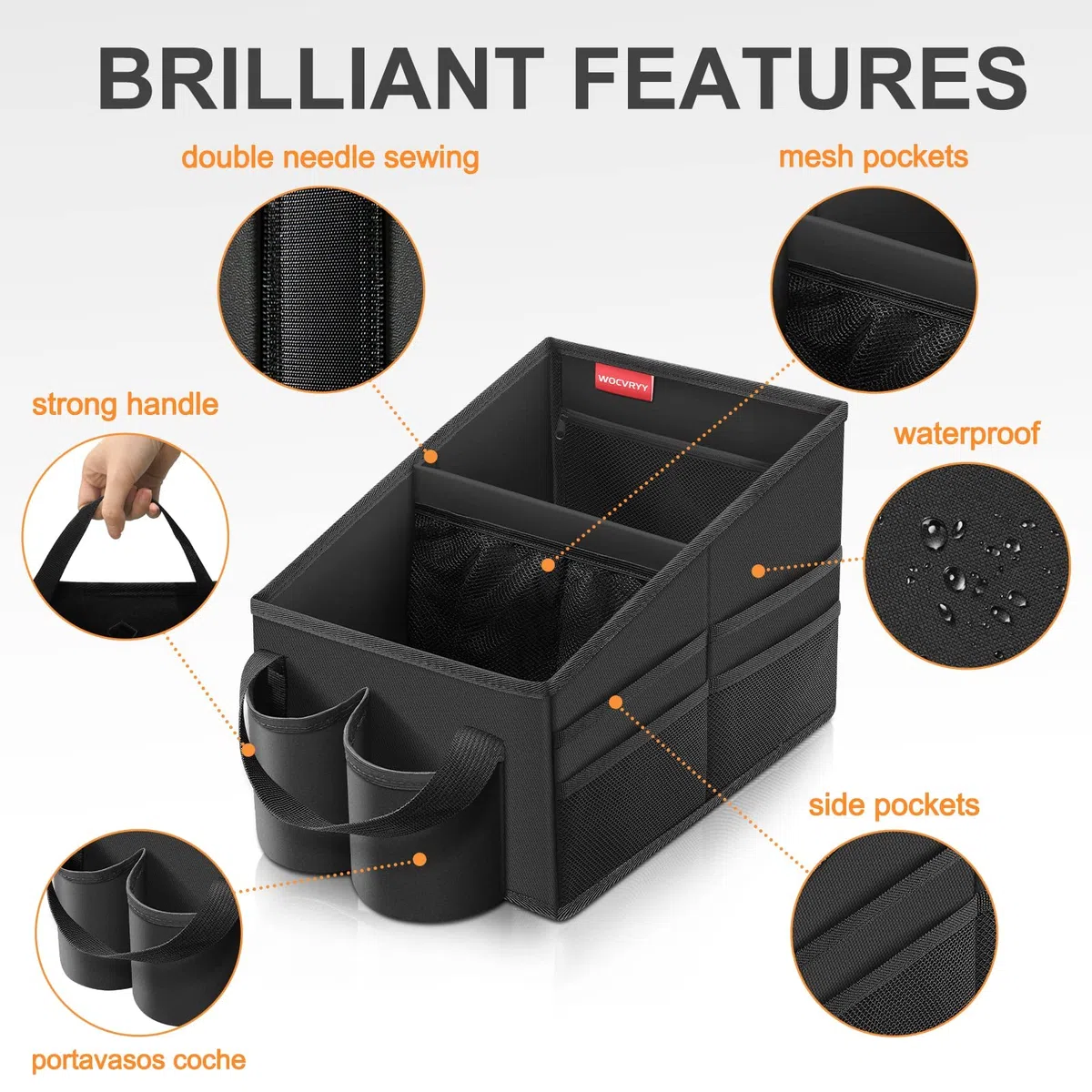 WOCVRYY Organizador Maletero Coche para Asiento Delantero Trasero y Maletero Plegable con Compartimentos y Bolsillos de Malla con Portavasos para Guardar Juguetes Mapas Juegos y Más